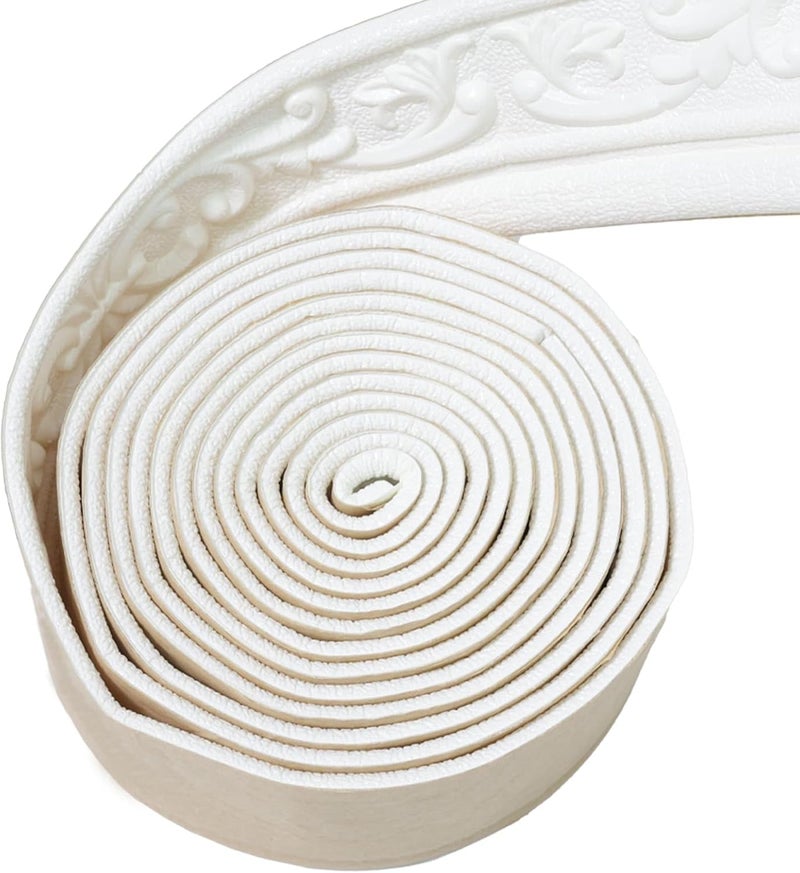 WAPANE 90" x 3.1" Peel Stick Foam Molding Trim Self Adhesive, Crown Molding Wallpaper Border Flexible, 3D Wall Edging Lines Foam Baseboard, Wall Base Moulding Trim for Home, Hotel DIY Decoration - Image 1